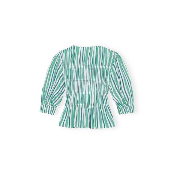 NEW GANNI stripe cotton v-neck blouse in creme de menthe